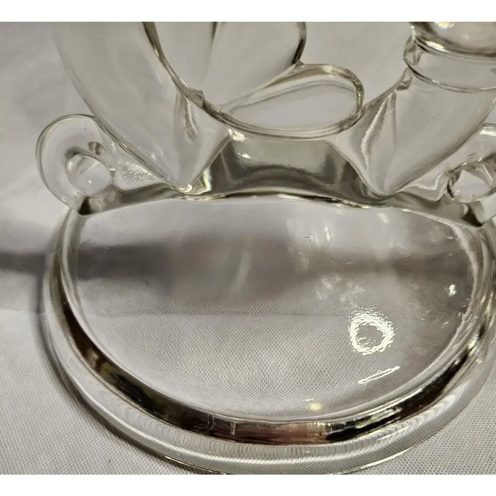 Vintage Clear Pressed Glass Double Taper Candle Holders Pair Heart Candelabra